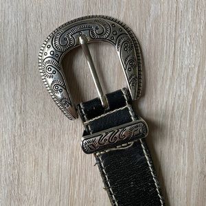Genuine Leather Western Black Belt Silver Hardware Women’s Vintage